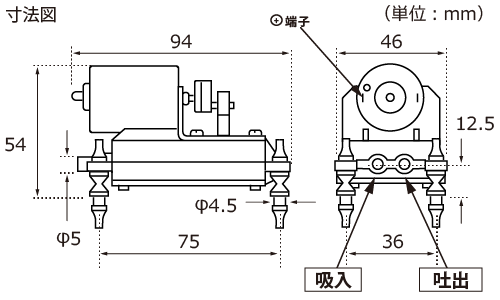 テクノ高槻 エアーポンプ ML-6B ML-6BS 外形図